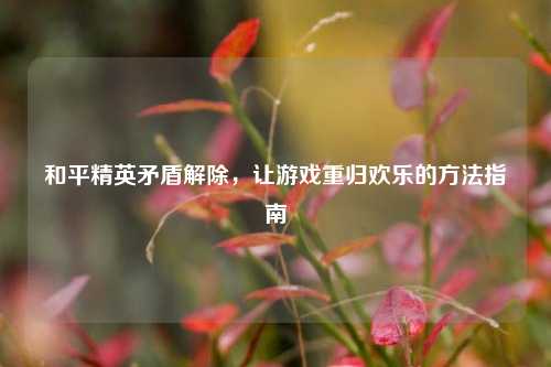 和平精英矛盾解除,让游戏重归欢乐的方法指南