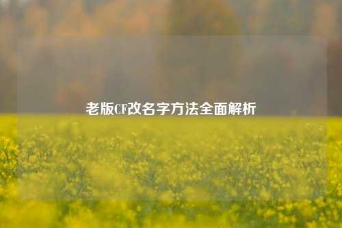 老版CF改名字方法全面解析