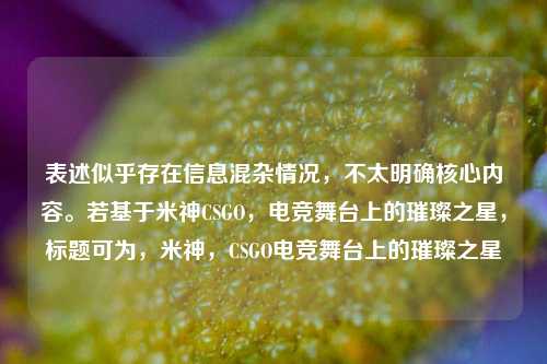 表述似乎存在信息混杂情况，不太明确核心内容。若基于米神CSGO，电竞舞台上的璀璨之星，标题可为，米神，CSGO电竞舞台上的璀璨之星