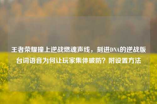 王者荣耀撞上逆战燃魂声线,刻进DNA的逆战版台词语音为何让玩家集体破防?附设置方法