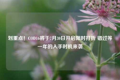 划重点！COD16将于7月30日开启限时打折 错过等一年的入手时机来袭