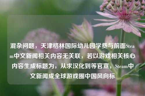 混杂问题，天津格林国际幼儿园学费与前面Steam中文新闻相关内容无关联，若以游戏相关核心内容生成标题为，从求汉化到等官宣，Steam中文新闻成全球游戏圈中国风向标