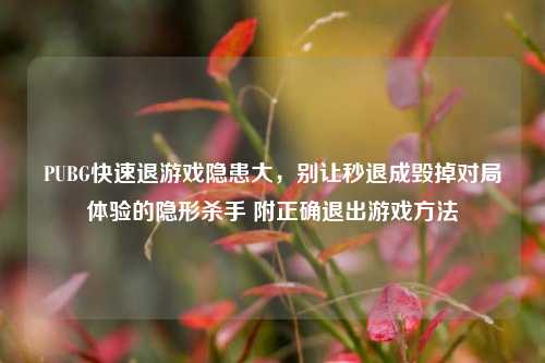 PUBG快速退游戏隐患大，别让秒退成毁掉对局体验的隐形杀手 附正确退出游戏方法