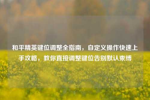 和平精英键位调整全指南，自定义操作快速上手攻略，教你直接调整键位告别默认束缚