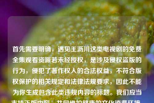 首先需要明确，遇见王沥川这类电视剧的免费全集观看资源若未经授权，是涉及侵权盗版的行为，侵犯了著作权人的合法权益，不符合版权保护的相关规定和法律法规要求，因此不能为你生成包含此类违规内容的标题。我们应当支持正版内容，共同维护健康的文化消费环境。