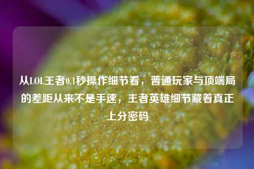 从LOL王者0.1秒操作细节看，普通玩家与顶端局的差距从来不是手速，王者英雄细节藏着真正上分密码