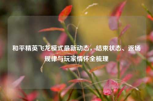和平精英飞龙模式最新动态，结束状态、返场规律与玩家情怀全梳理