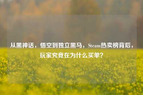 从黑神话,悟空到独立黑马,Steam热卖榜背后,玩家究竟在为什么买单?