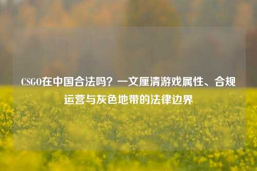 CSGO在中国合法吗？一文厘清游戏属性、合规运营与灰色地带的法律边界