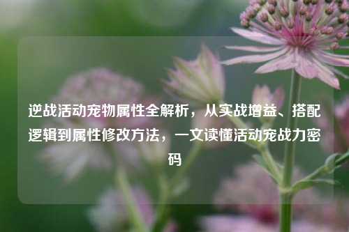 逆战活动宠物属性全解析，从实战增益、搭配逻辑到属性修改方法，一文读懂活动宠战力密码