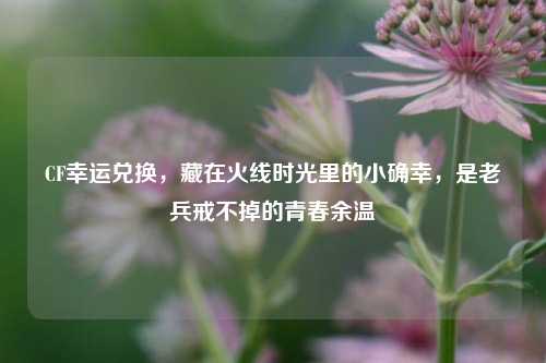 CF幸运兑换，藏在火线时光里的小确幸，是老兵戒不掉的青春余温