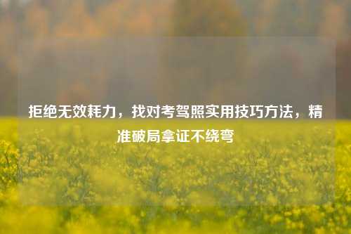 拒绝无效耗力，找对考驾照实用技巧方法，精准破局拿证不绕弯